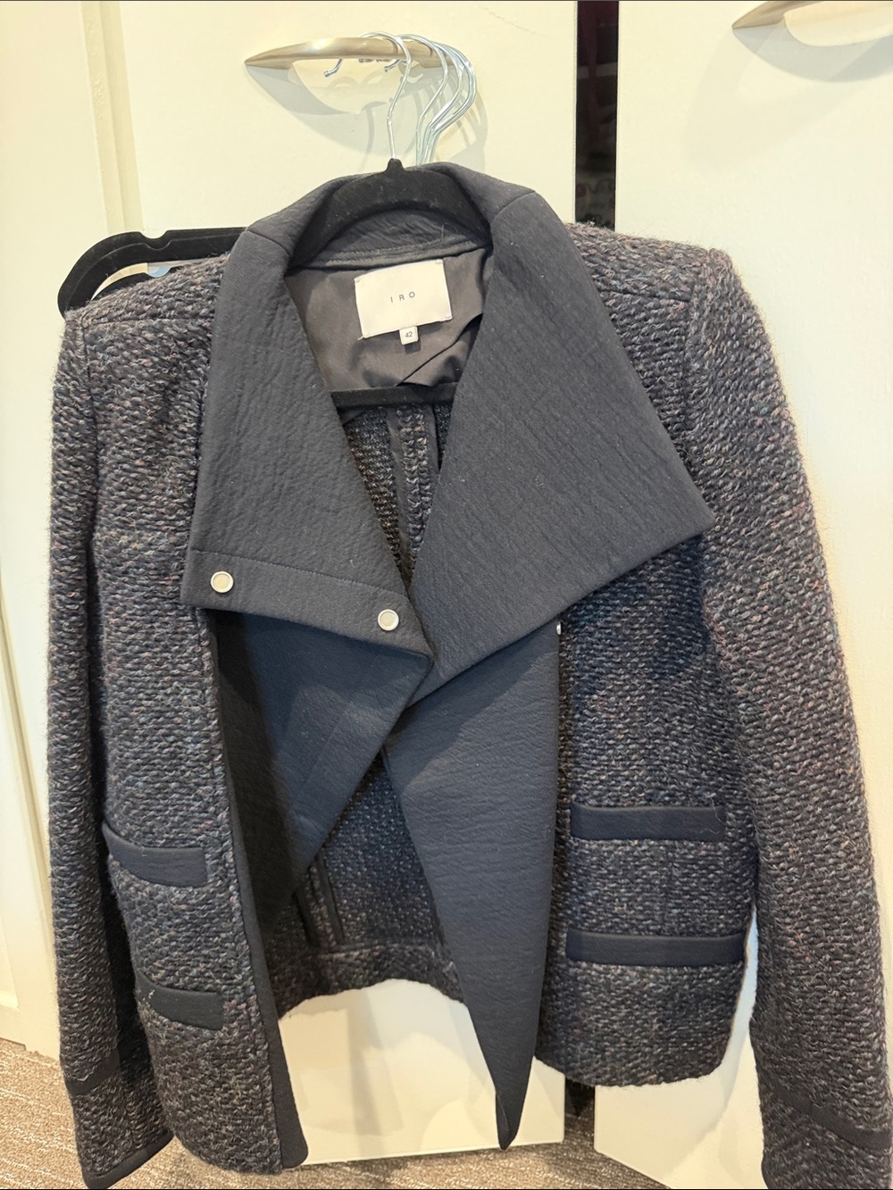 IRO Navy-Charcoal Textured Cropped Blazer